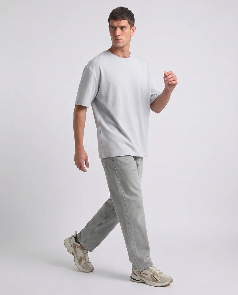 T-shirt girocollo micro waffle regular fit - Celeste polvere