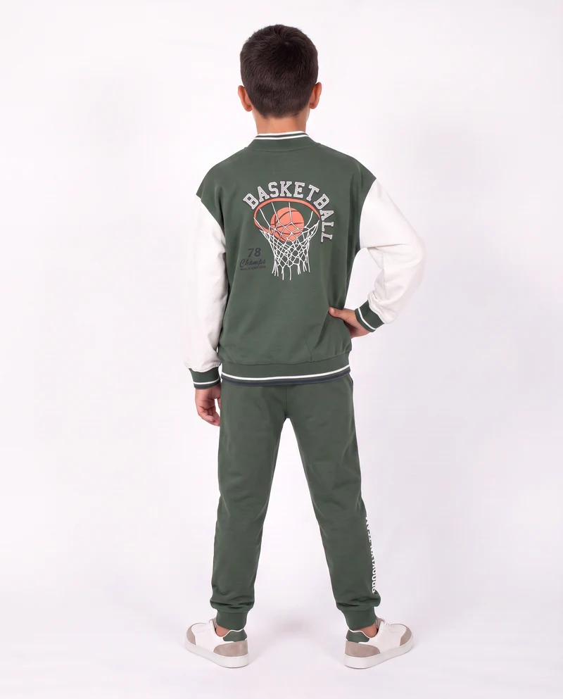 Felpa college in cotone con maniche a contrasto - Verde abete