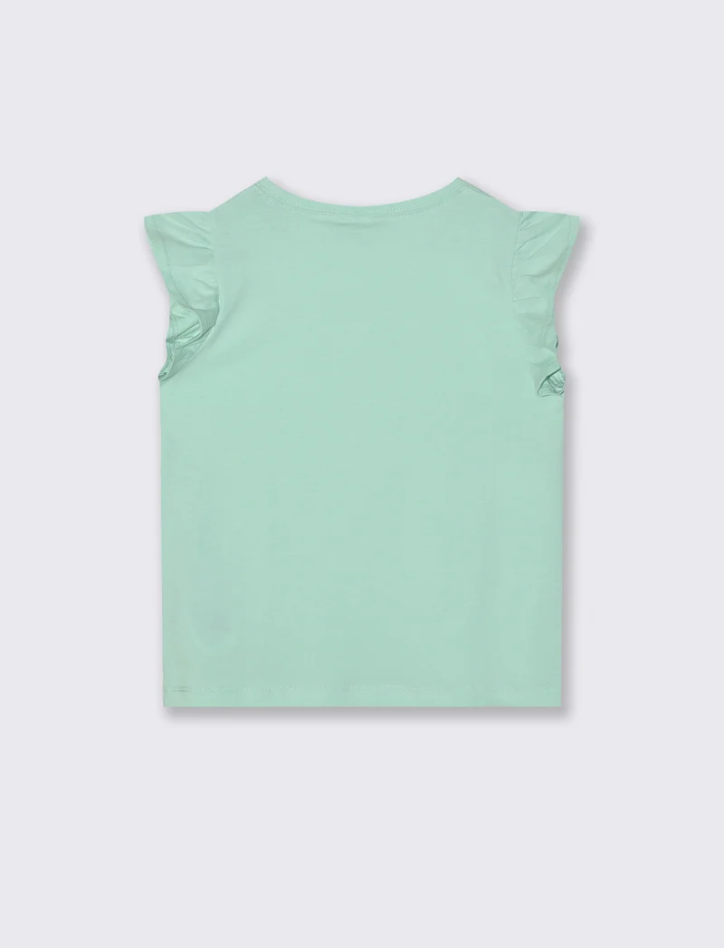 T-shirt mezza manica con volant e stampa lucida - Verde acqua
