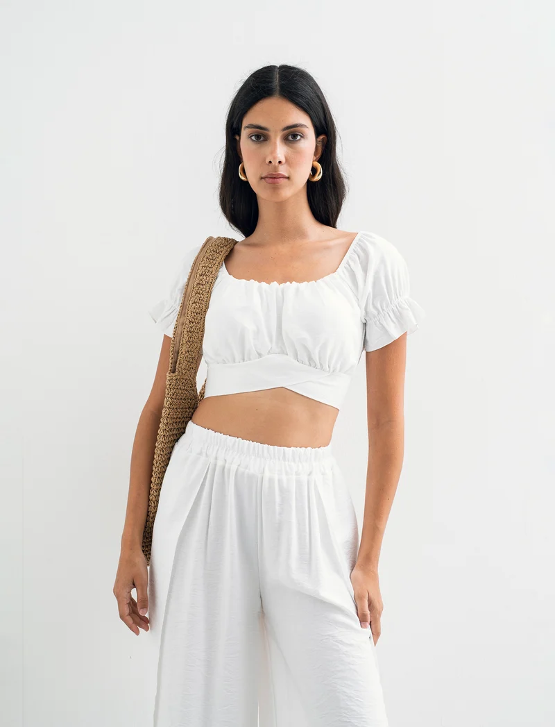 Top con manica elastica - Bianco