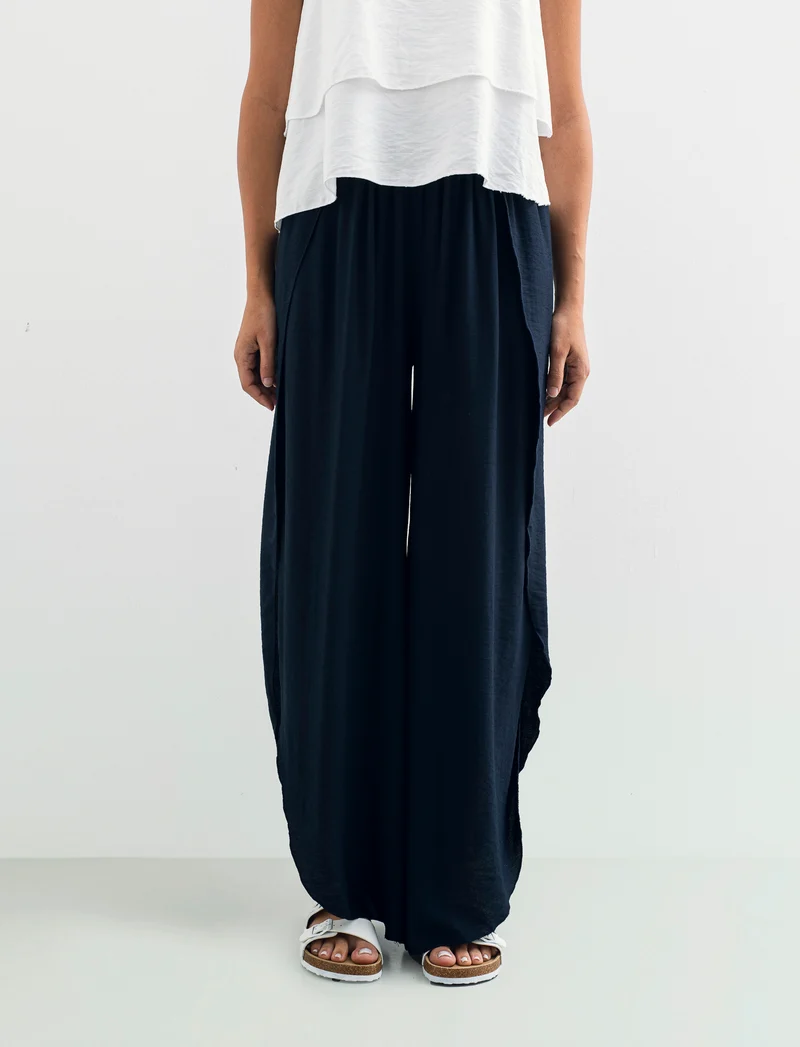 Pantalone a palazzo con elastico in vita - Blu