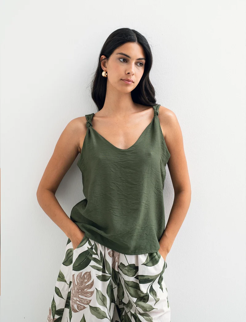 Top con lacci sulla spalla - Verde militare