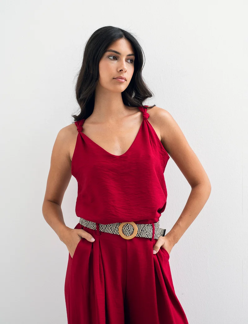 Top con lacci sulla spalla - Rosso india