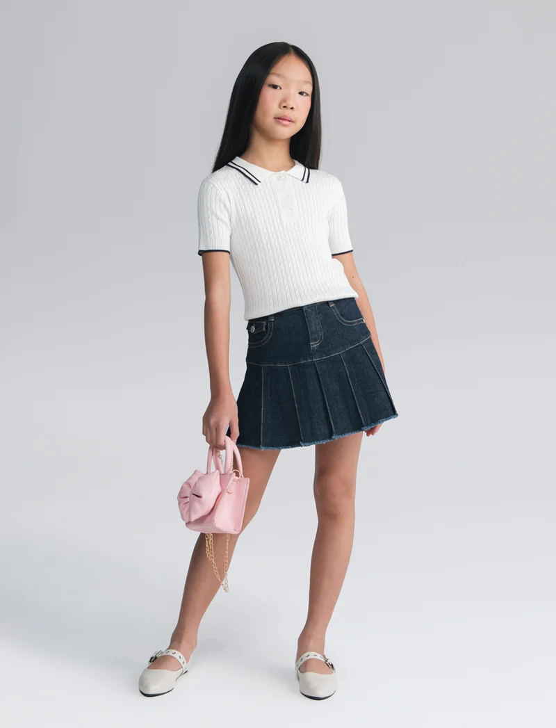 T-shirt polo slim con colletto a righe - Bianco