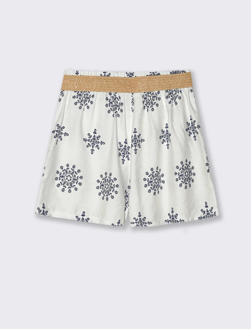 Short stampato con cintura - Bianco