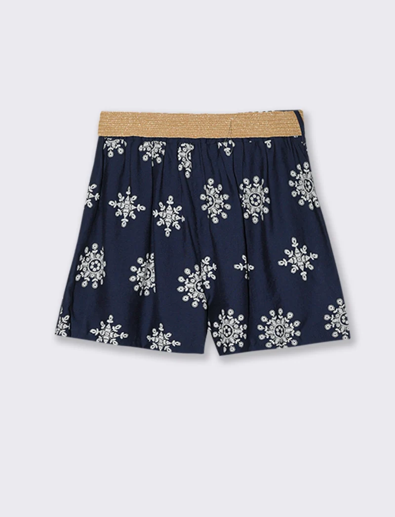 Short stampato con cintura - Blu