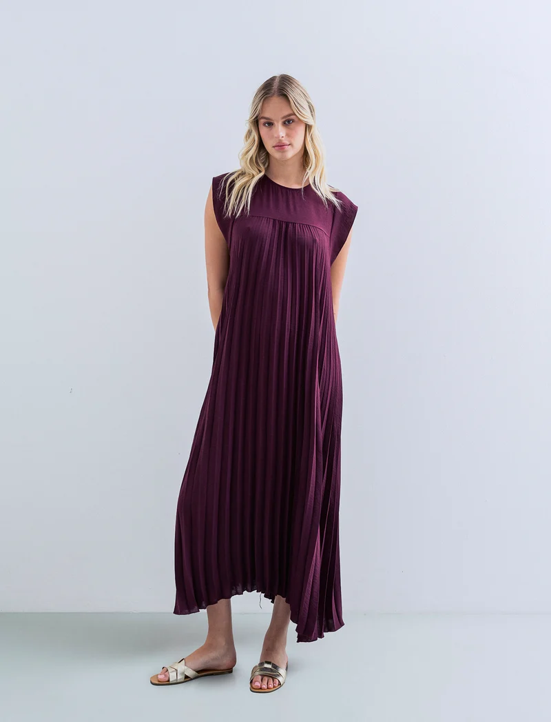 vestito lungo plisset giro manica - Rosso india