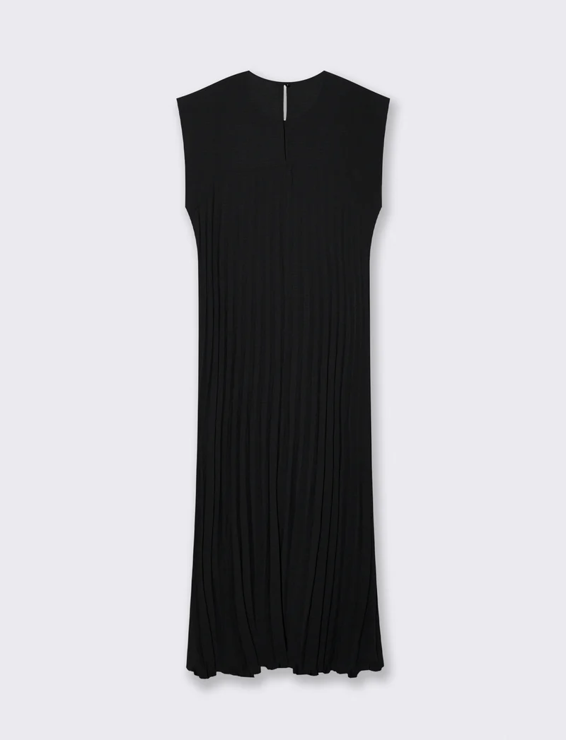 vestito lungo plisset giro manica - Nero