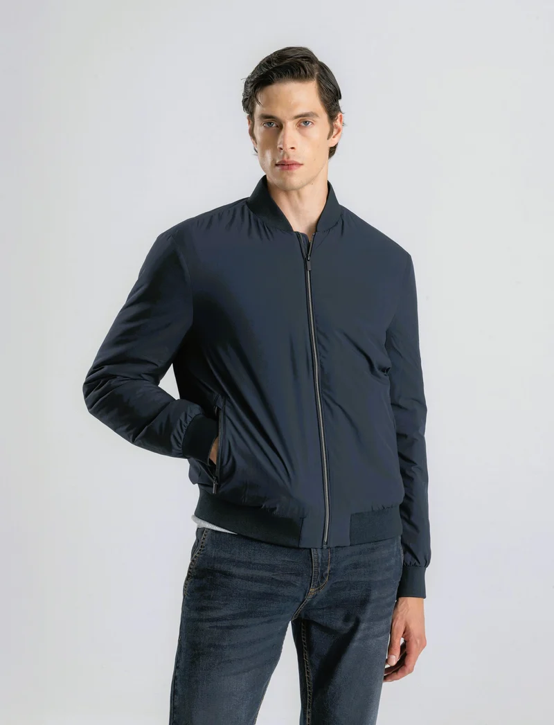 BOMBER BASIC IN TESSUTO TECNICO - Blu