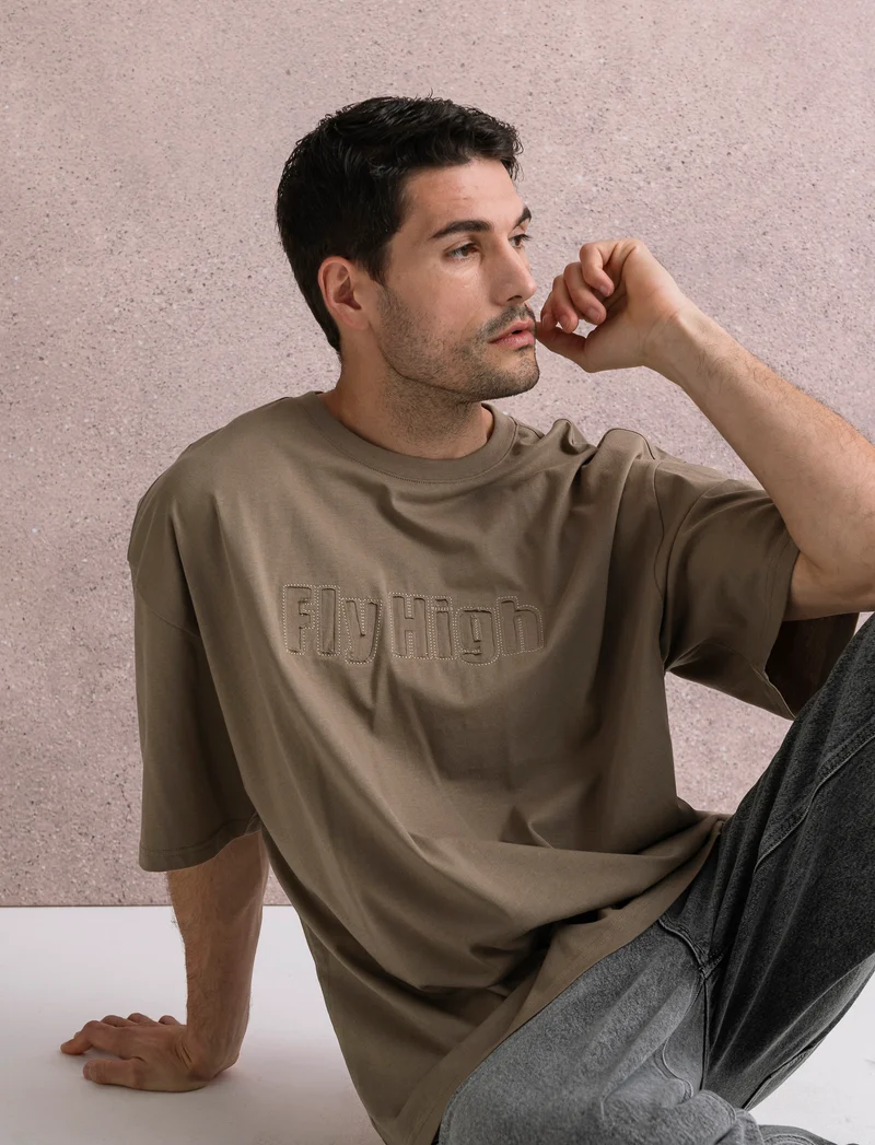 T-SHIRT BOXY FIT EFFETTO MAGLIA - Verde kaki