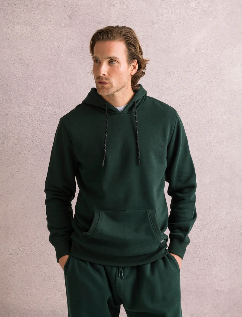 FELPA BASIC CON CAPPUCCIO - Verde scuro