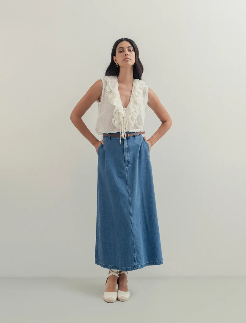 TOP CON ROUCHES - Bianco latte