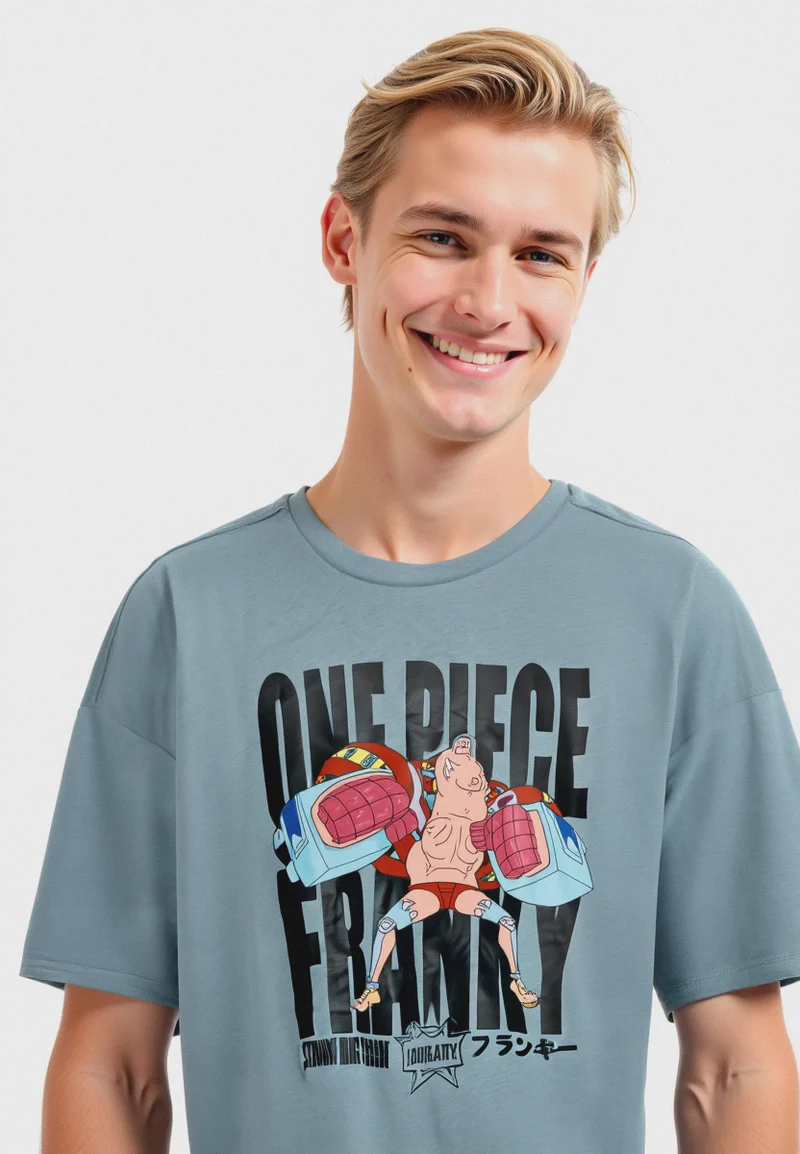 T-SHIRT STAMPA ONE PIECE - Celeste