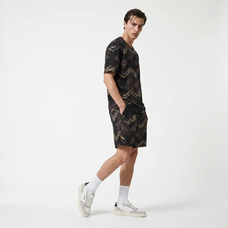 Bermuda in tessuto stampato con vita jogger - var 1