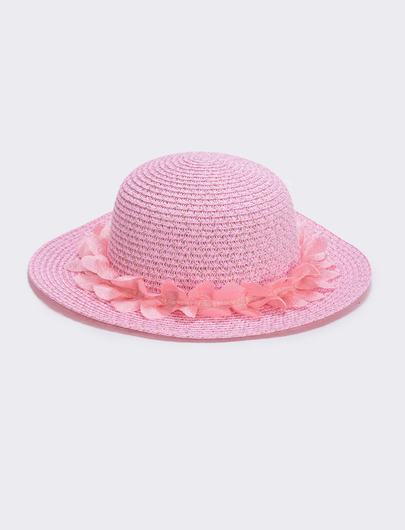 Cappello paglia con falda larga e decorazioni - Rosa