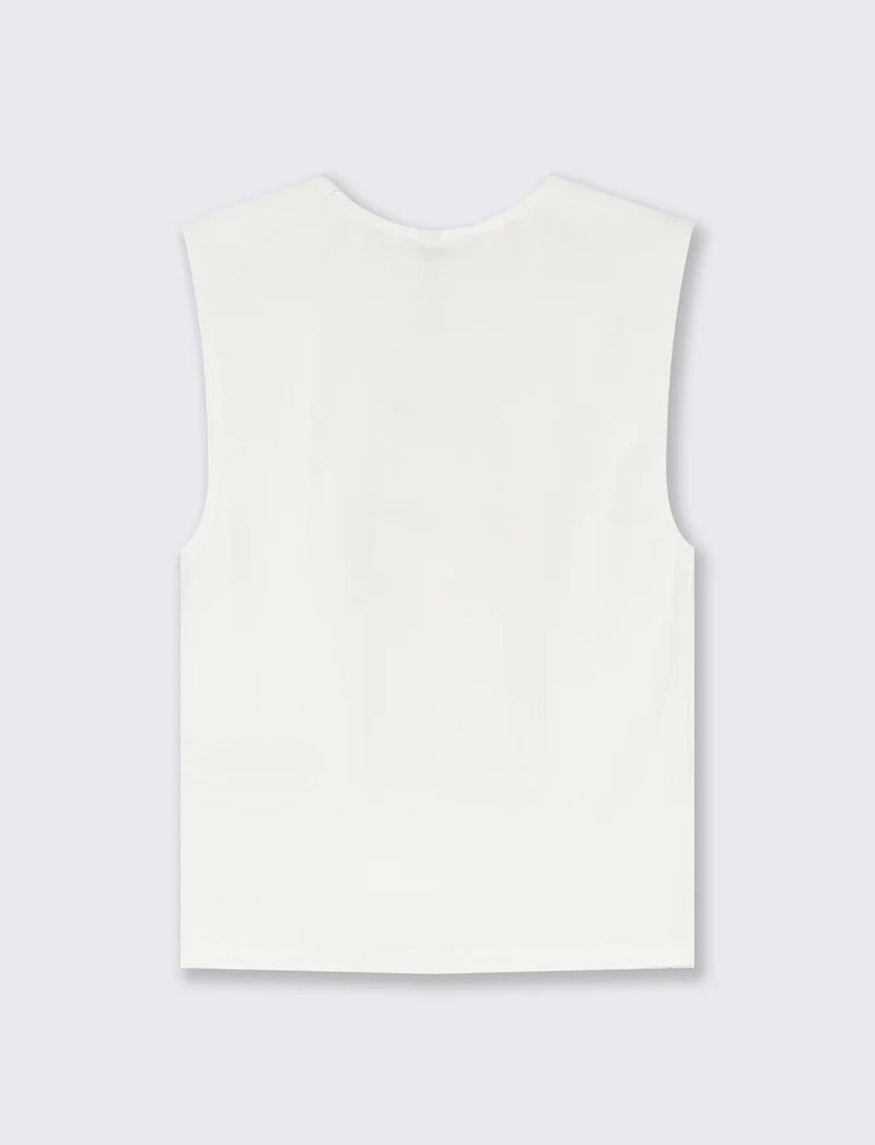 Top Smanicato Aderente Elegante - Bianco latte