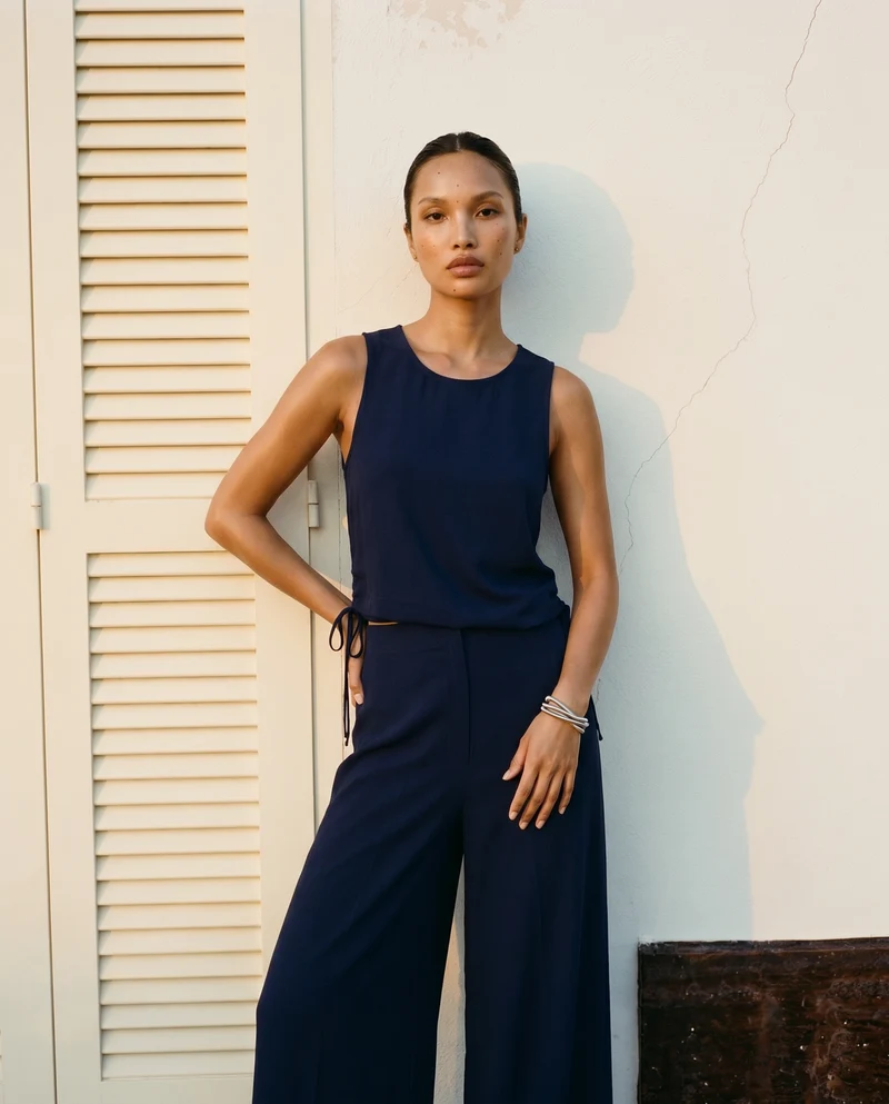 Blusa Smanicata con Sacchi e Laccetti - Blu