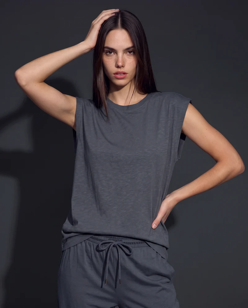 T-Shirt Manica T e Collo Tondo - Grigio piombo
