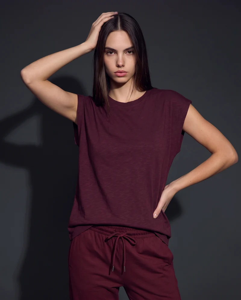 T-Shirt Manica T e Collo Tondo - Viola prugna