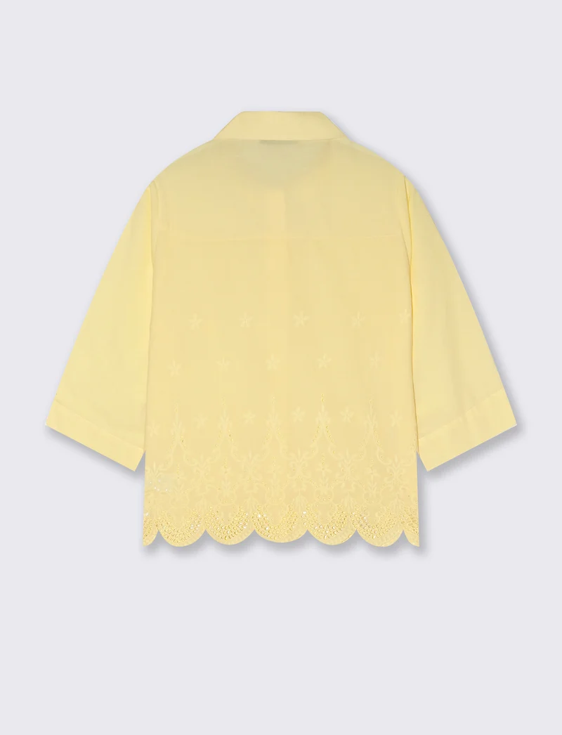 Camicia in Cotone a Manica Tre Quarti - Giallo pastello