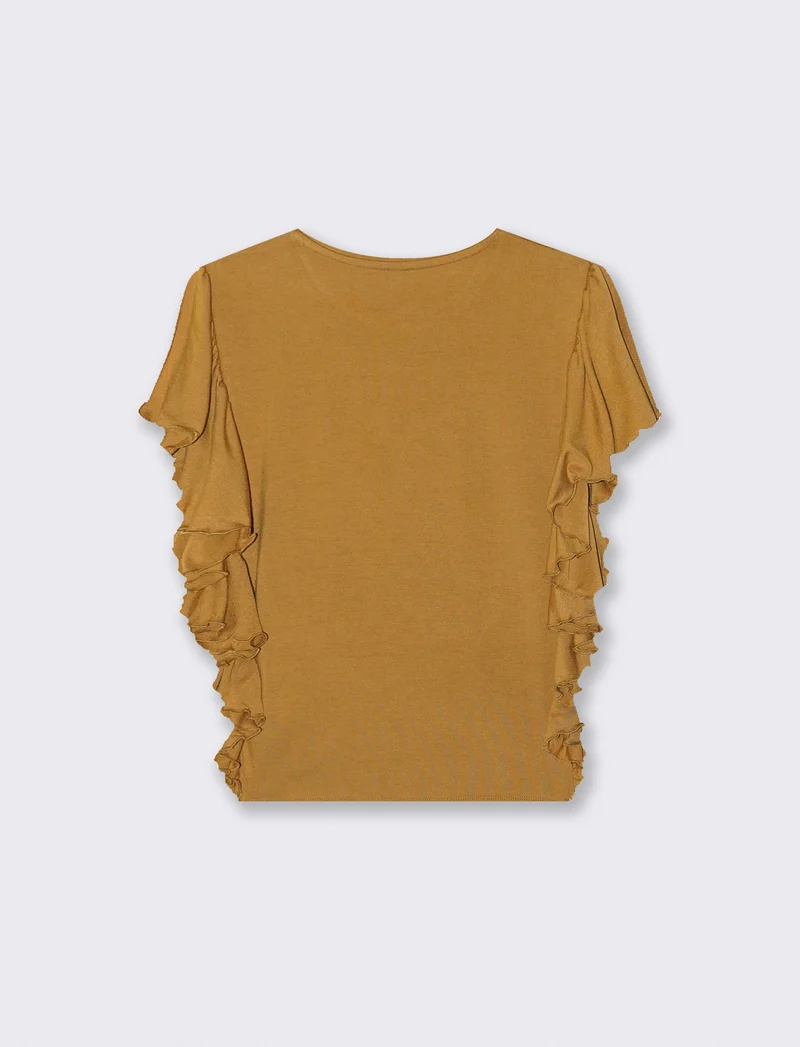 T-Shirt con Volant Laterali - Senape