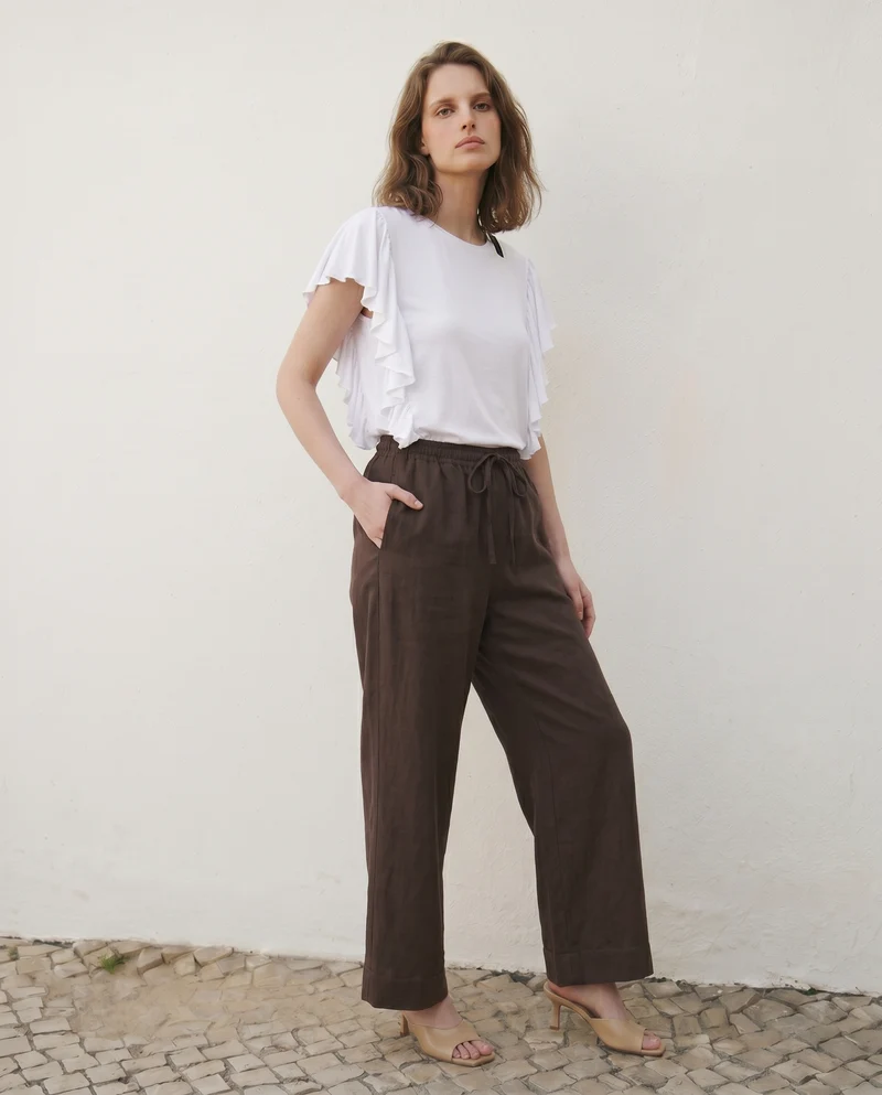 T-Shirt con Volant Laterali - Bianco