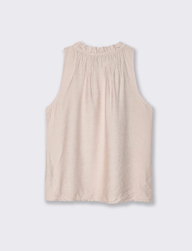 Top in cotone lavato con arriccio sul collo - Rosa