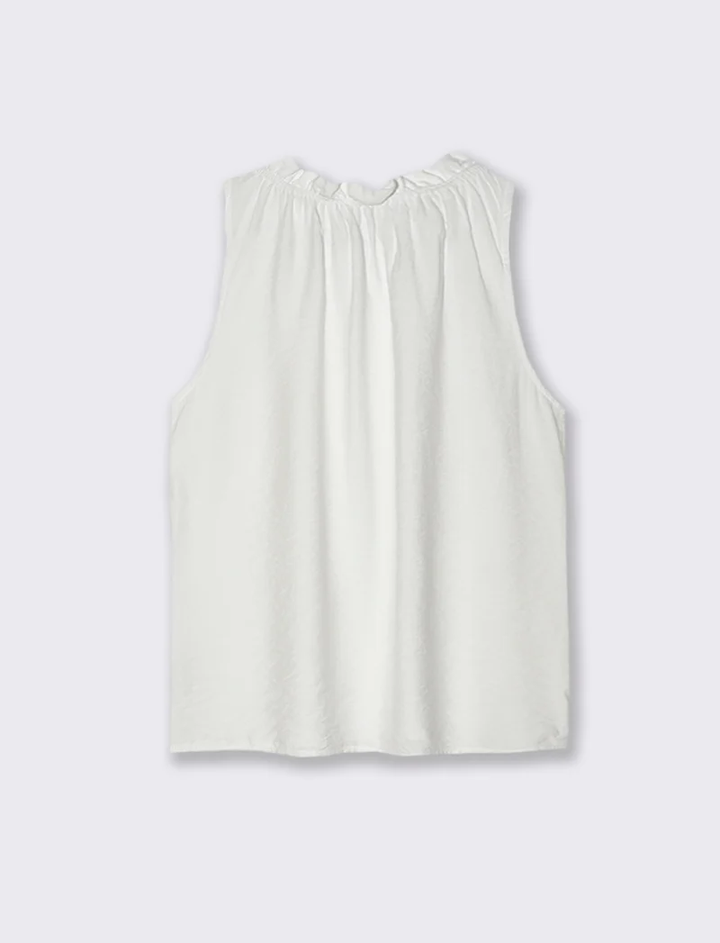 Top in cotone lavato con arriccio sul collo - Bianco