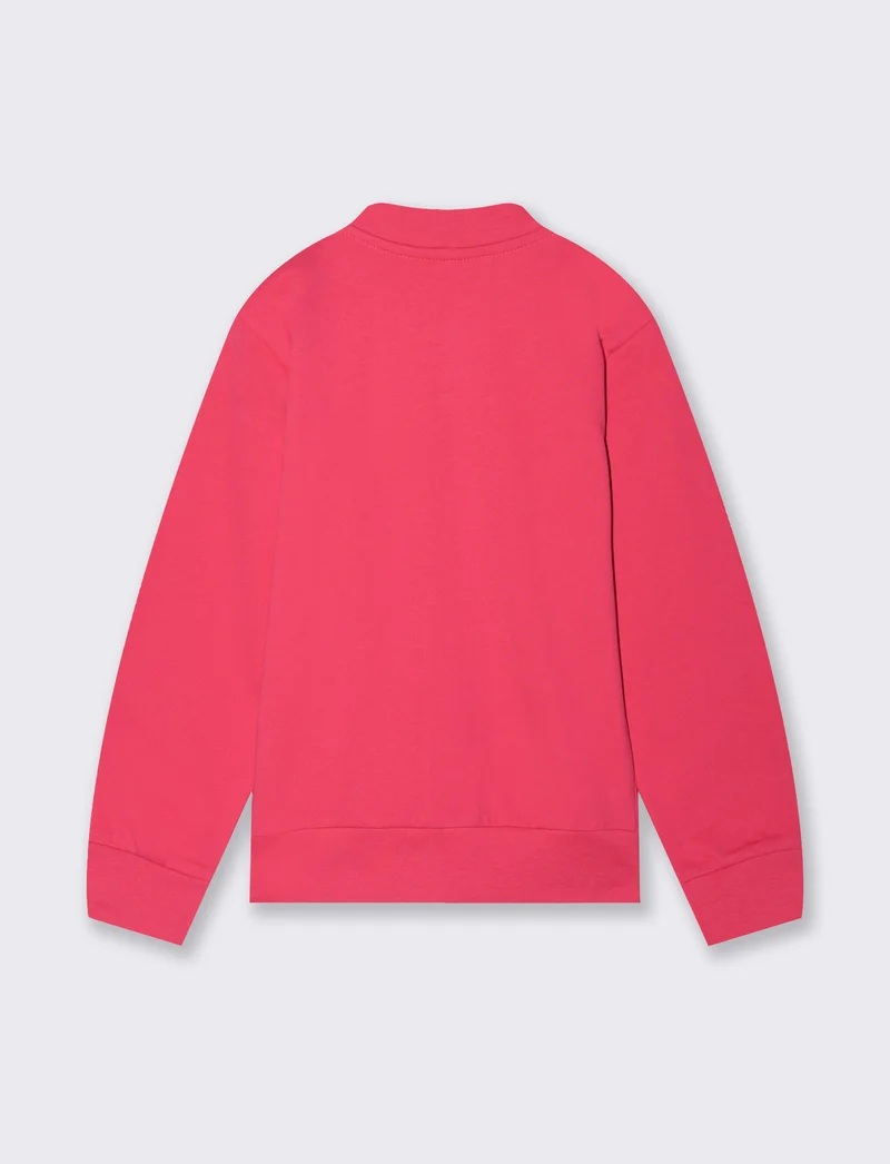 Felpa in cotone con zip e tasca marsupio - Fuxia