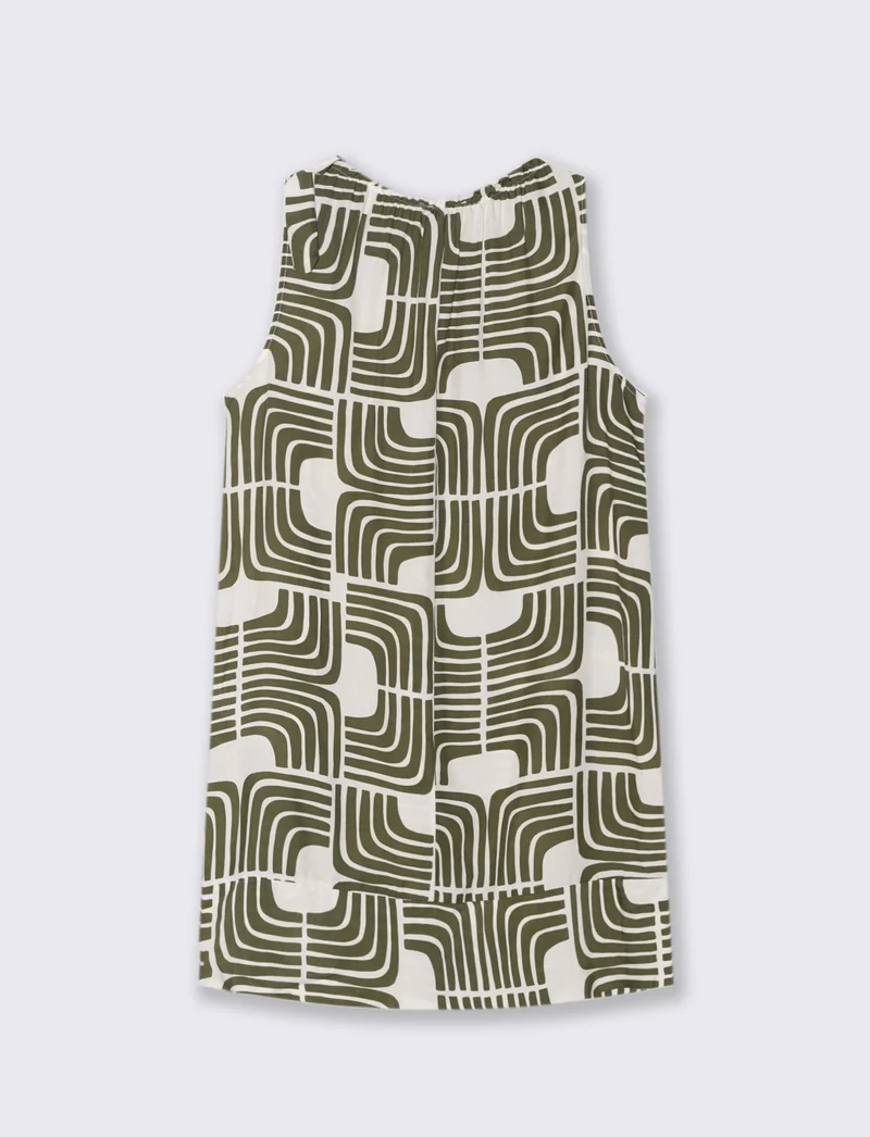 Vestito in viscosa stampato con arriccio - Verde militare