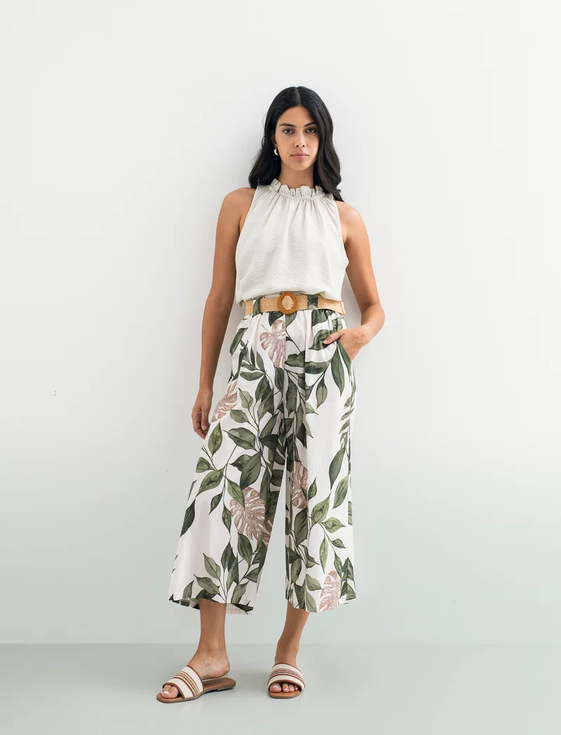 Pantalone in cotone stampato con cintura - var 3