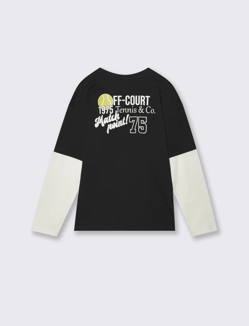 T-shirt sporty doppia manica retrò - Nero
