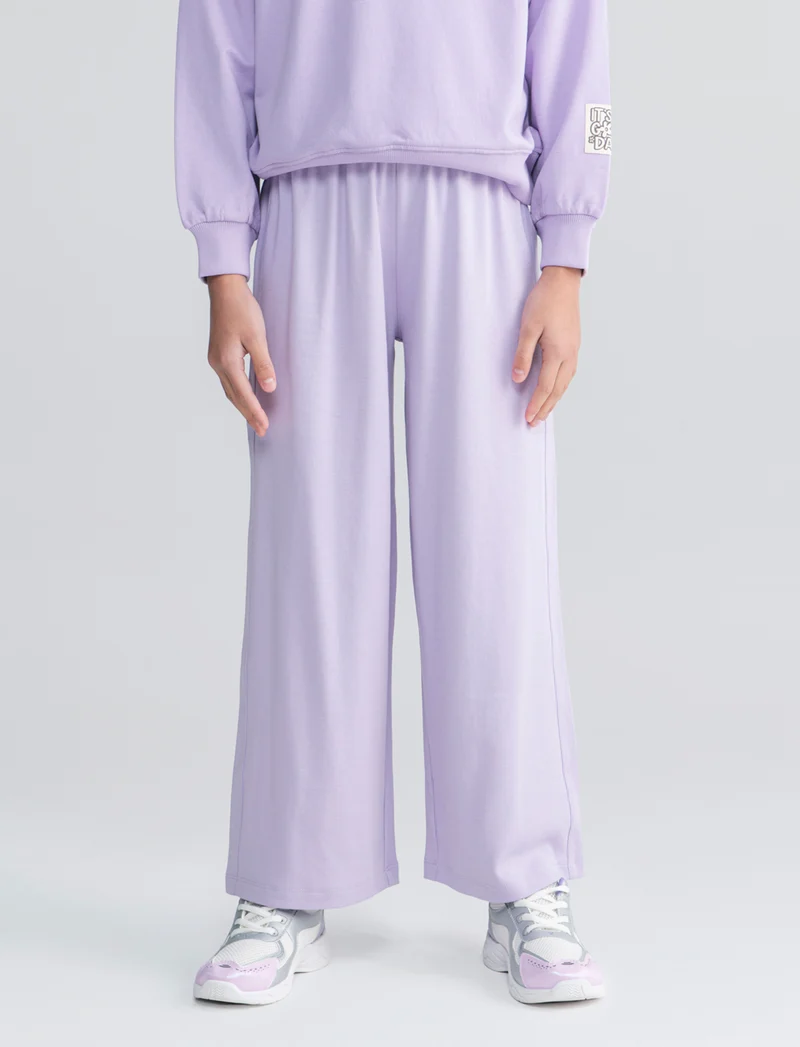 Pantalone elastico gamba larga bambina - Lilla