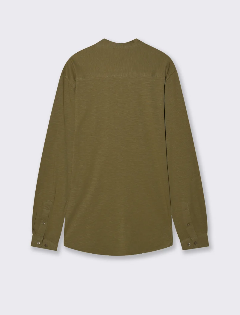 CAMICIA IN JERSEY SLUB COLLO COREANO - Verde oliva