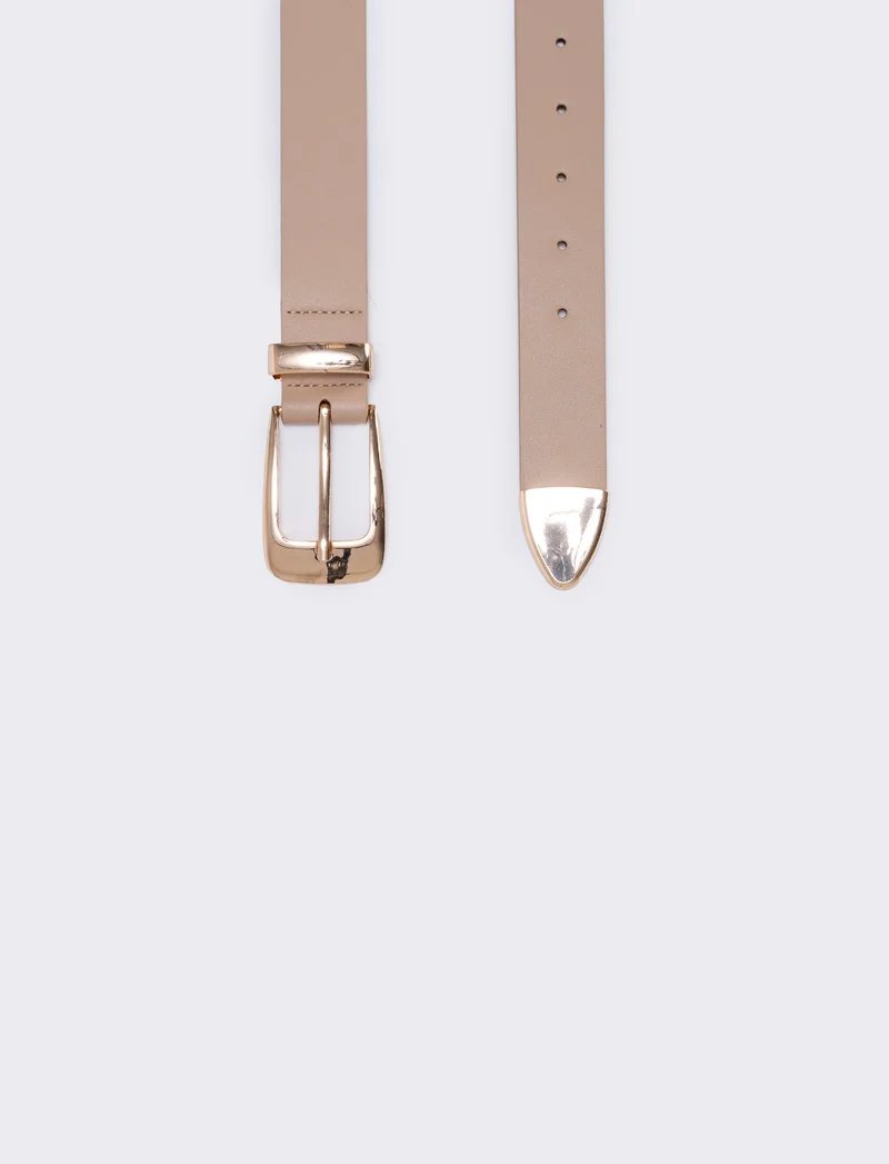 Cintura con passante e puntale metallo - Beige