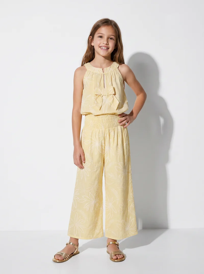 Pantaloni ampi con stampa floreale - Giallo