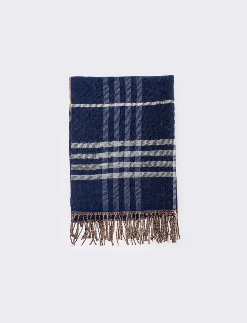 Sciarpa double face con frange - Blu