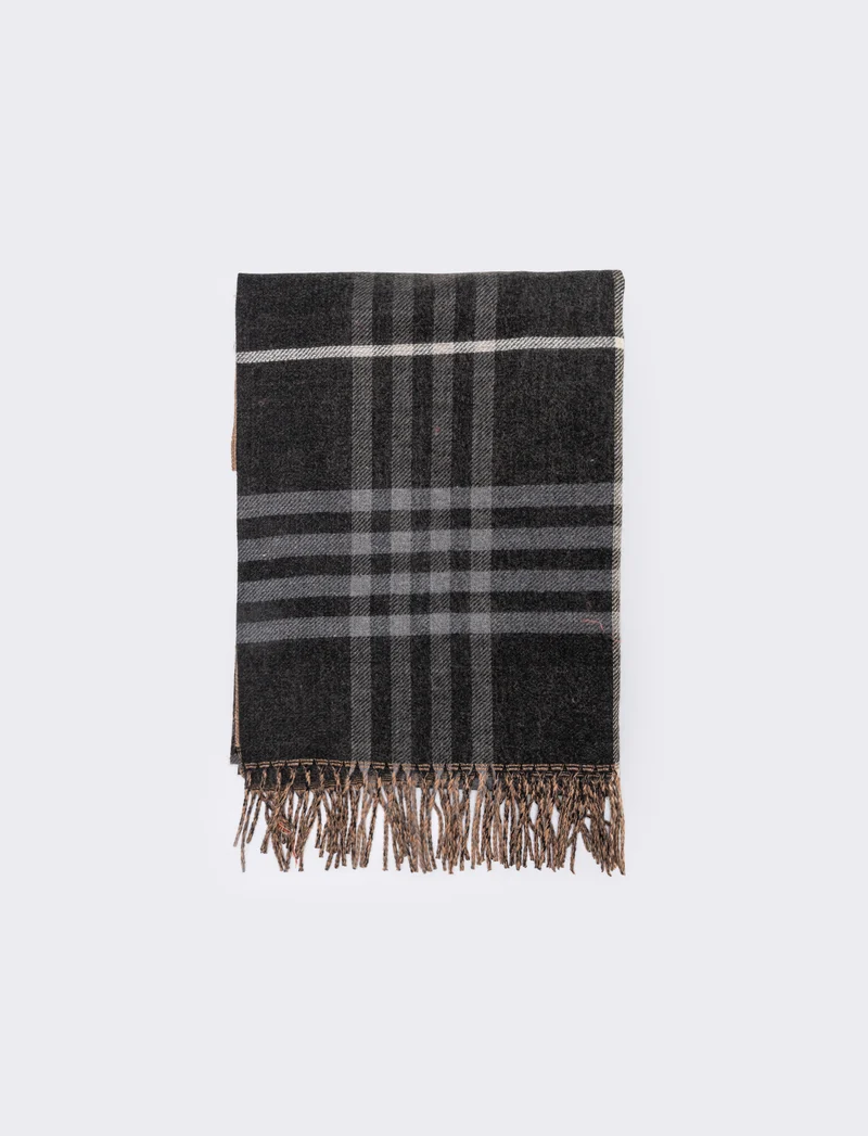 Sciarpa double face con frange - Nero