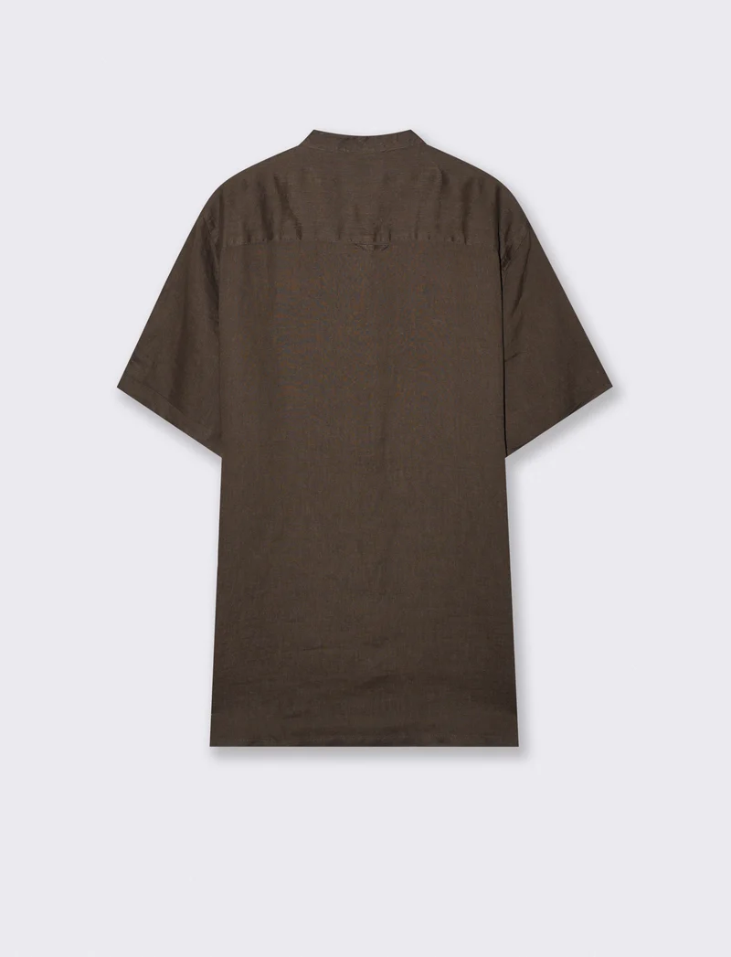 Camicia coreana manica corta in lino - Moro