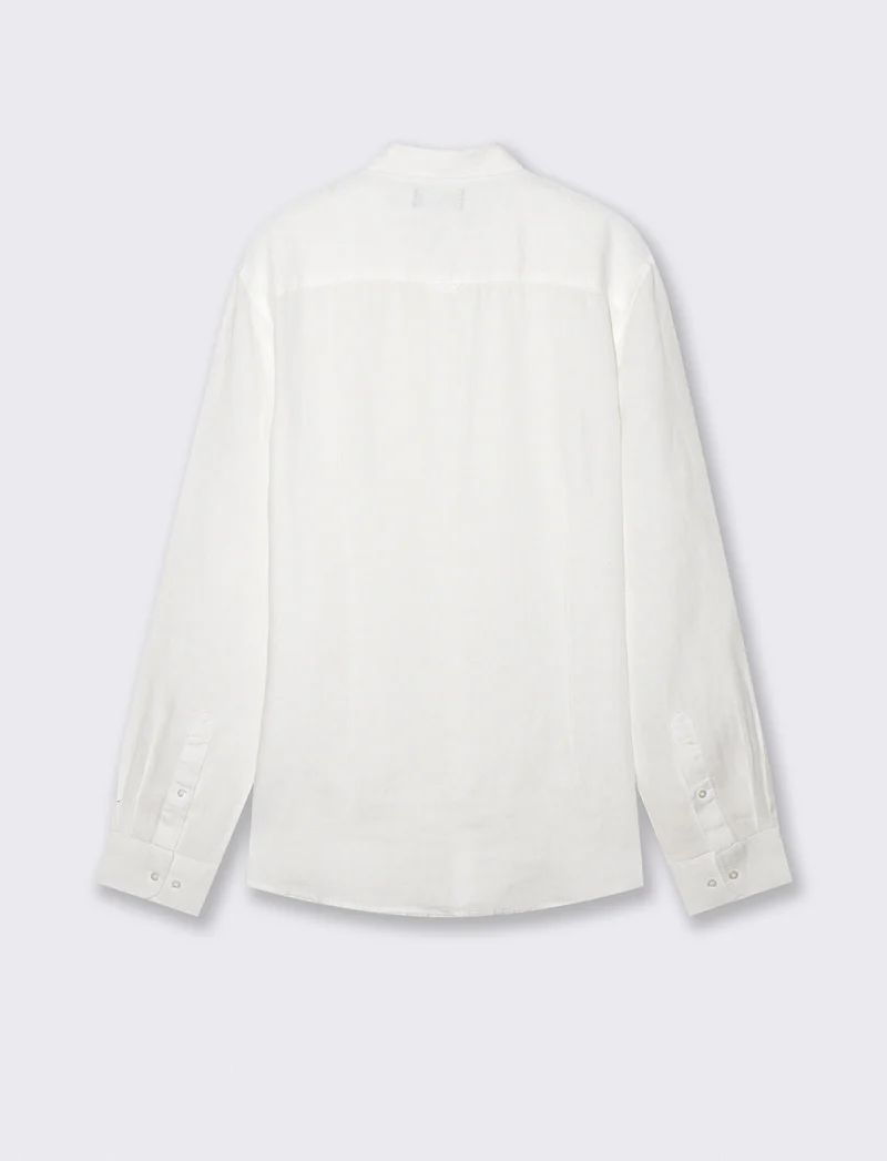 Camicia in lino leggero con collo francese - Bianco