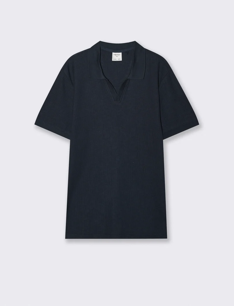 Polo in maglia jacquard misto cotone - Blu