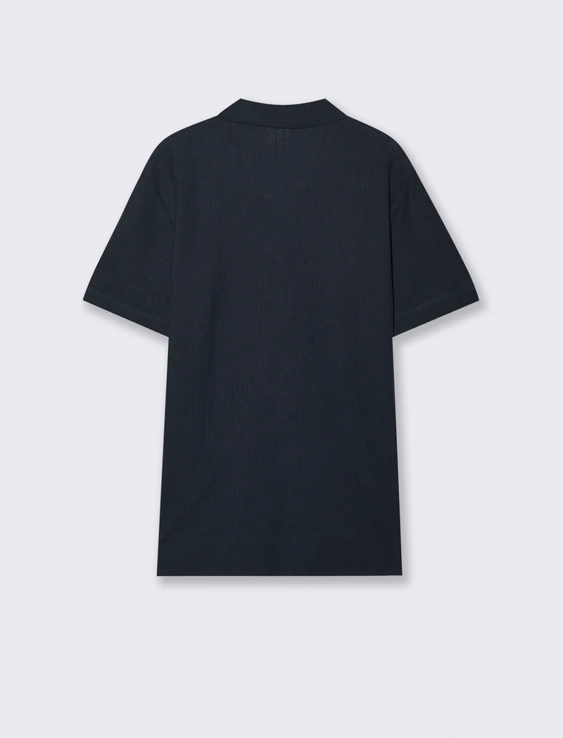 Polo in maglia jacquard misto cotone - Blu