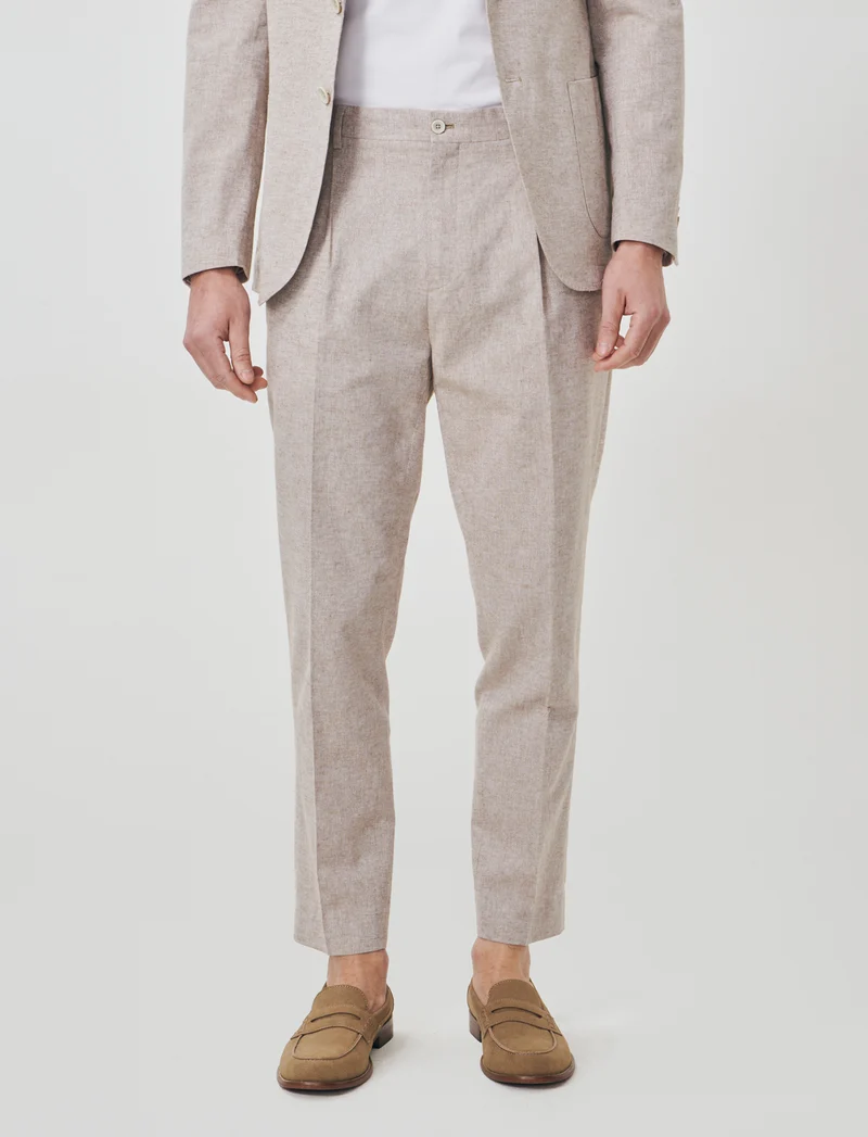 Pantaloni Chino in Tessuto Misto Lino - Grigio tortora