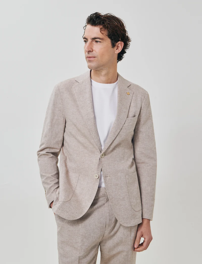 Blazer formal fit in tessuto misto lino - Grigio tortora