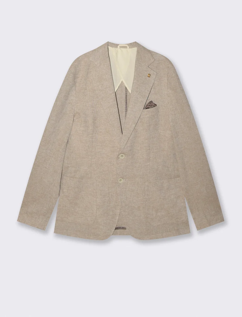 Blazer formal fit in tessuto misto lino - Grigio tortora