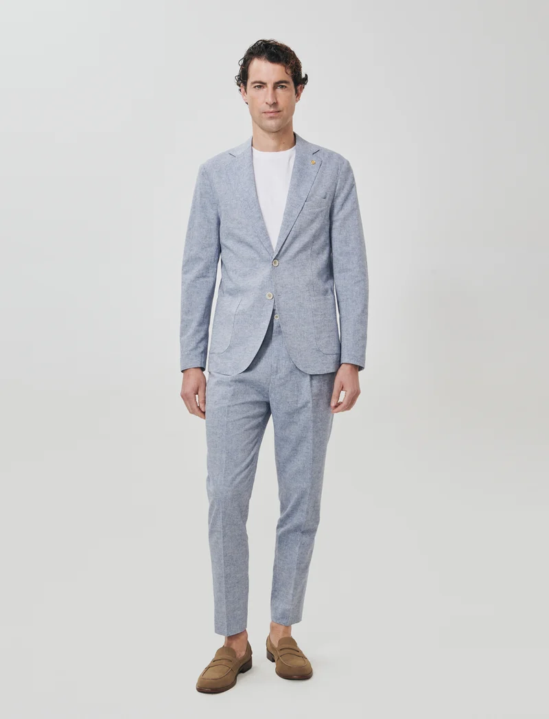 Blazer formal fit in tessuto misto lino - Blu