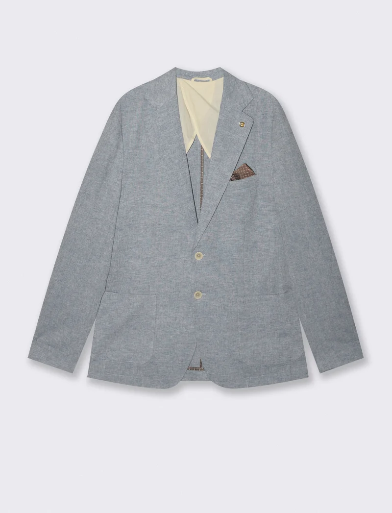 Blazer formal fit in tessuto misto lino - Blu