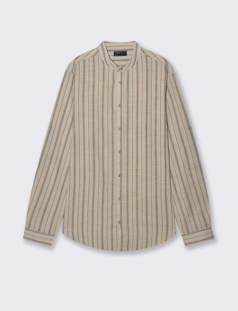 Camicia coreana a righe con denim - Sabbia