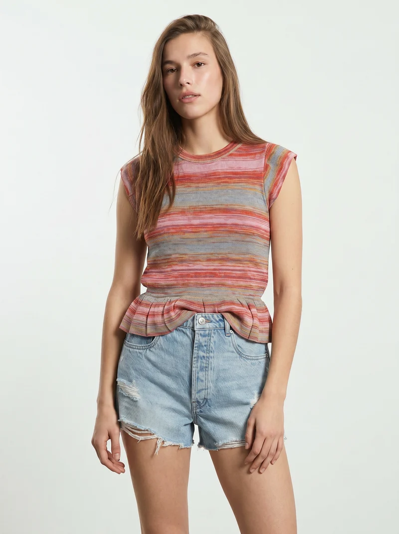 Top in tessuto effetto maglia righe - var 1