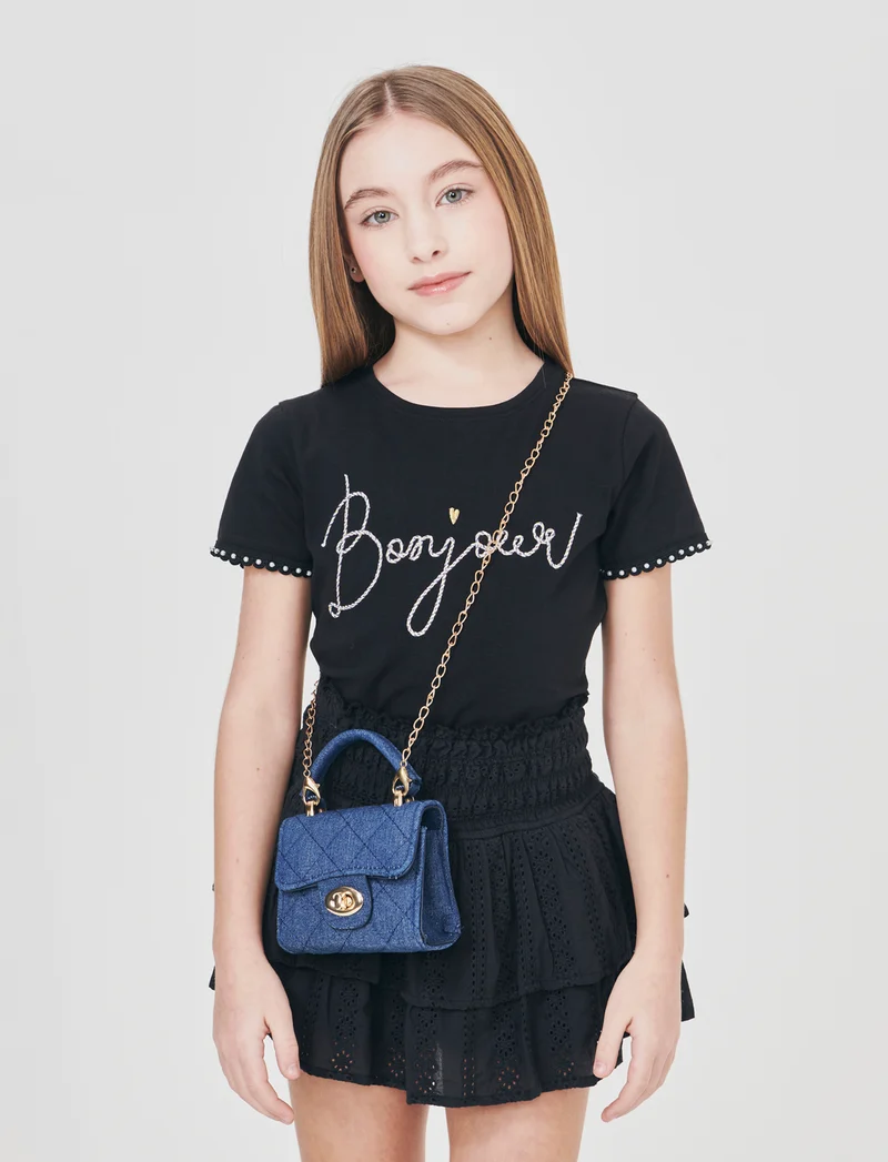 T-shirt mezza manica con decorazioni - Nero